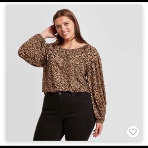 Ava & Viv Women Tan Animal Print Blouse Size X 14W
